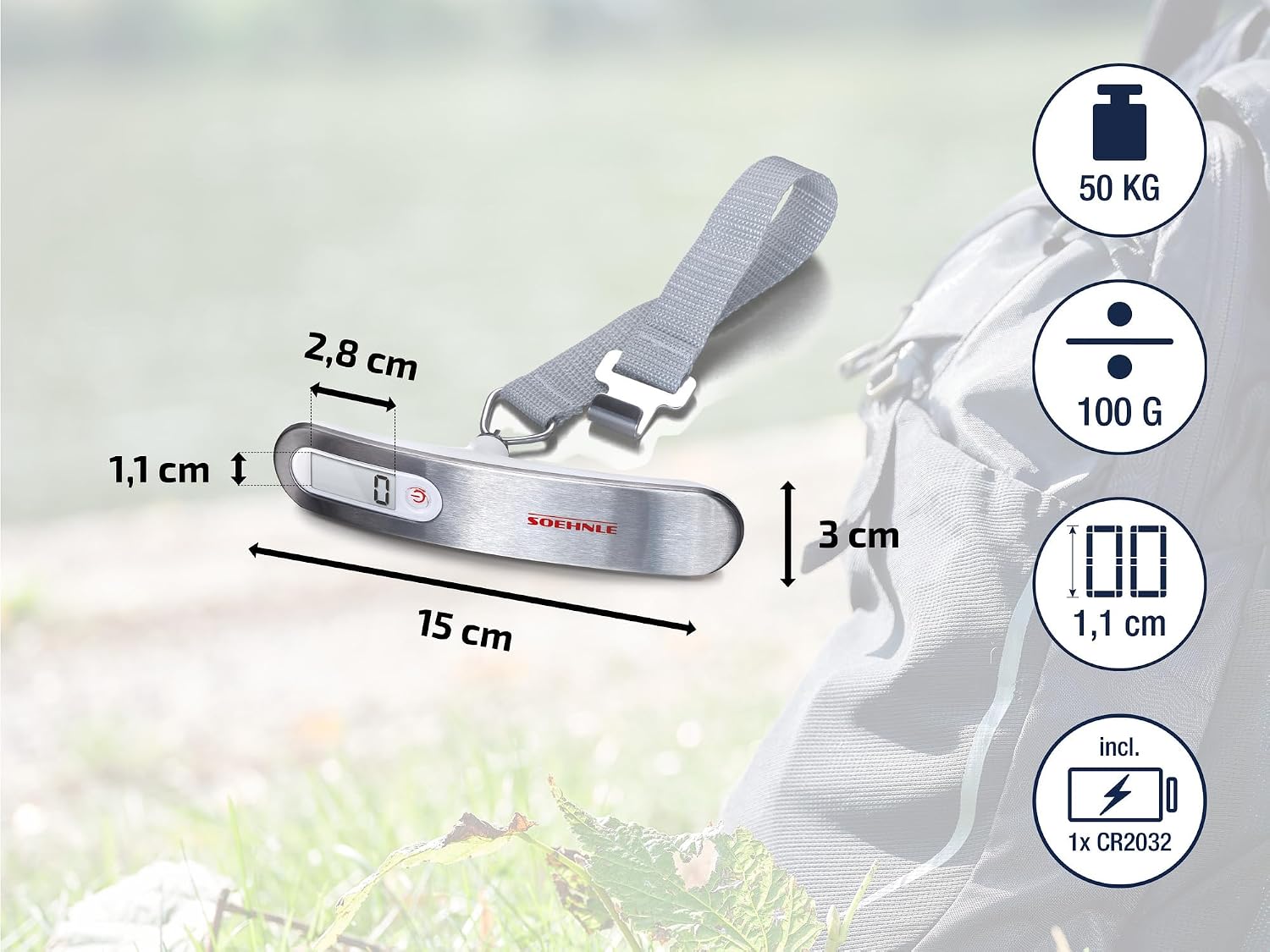Thumbnail 4 de Soehnle Luggage Scale, 50 kg Capacity, LCD Display, Strap and Metal Hook