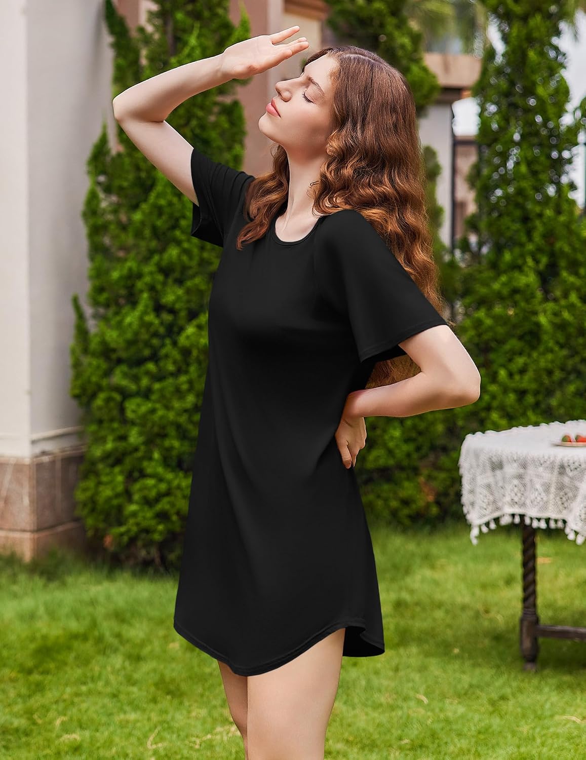 Detalle 2 de Ekouaer Bamboo Viscose Nightgown for Women, Short Sleeve Sleep Shirt, S–XXXL