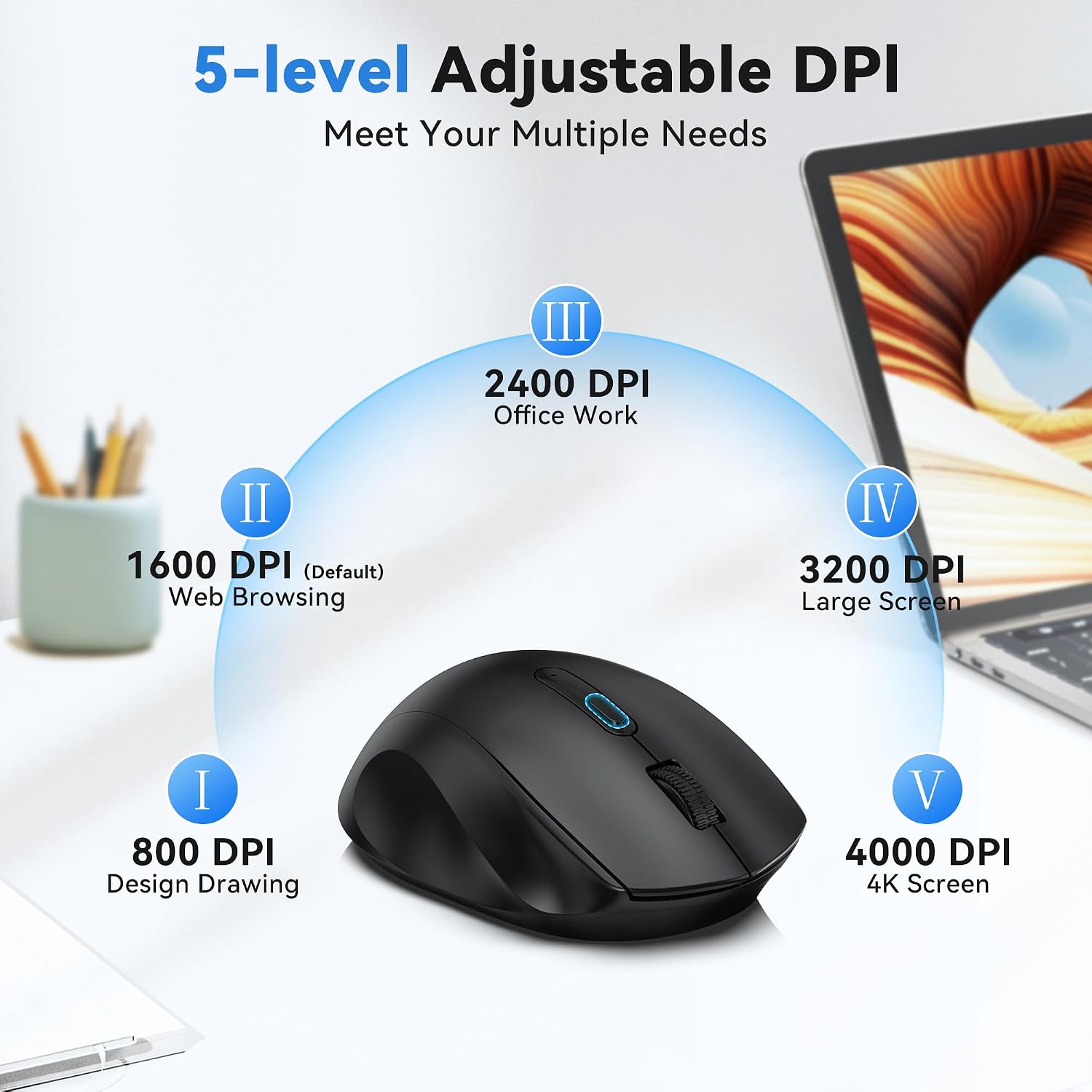 Detalle 2 de TECKNET EWM01005BA01 Wireless Mouse, Dual-Mode, Silent Click, 5-Level DPI
