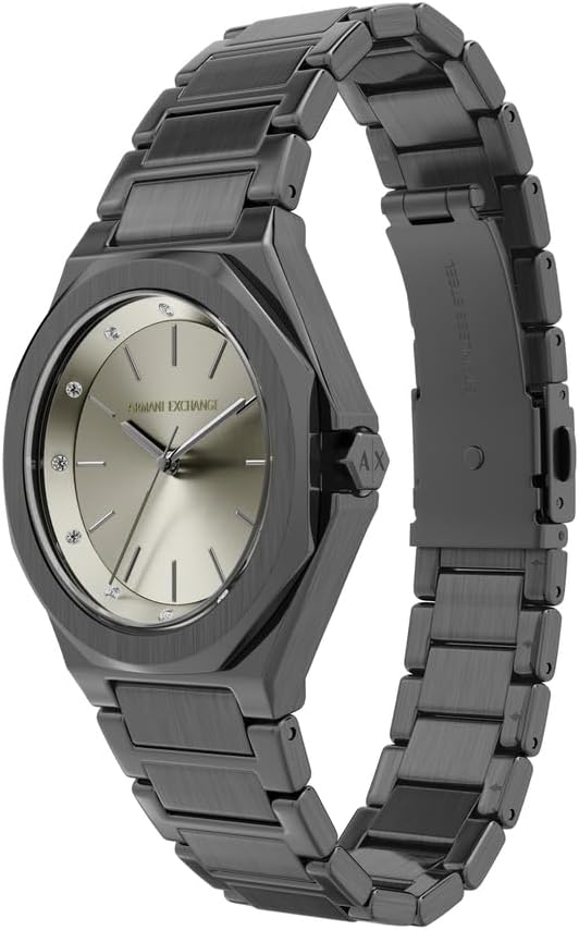 Detalle de Armani Exchange Damenuhr – Quarz, 34 mm Gehäuse, Edelstahl- oder Lederarmband