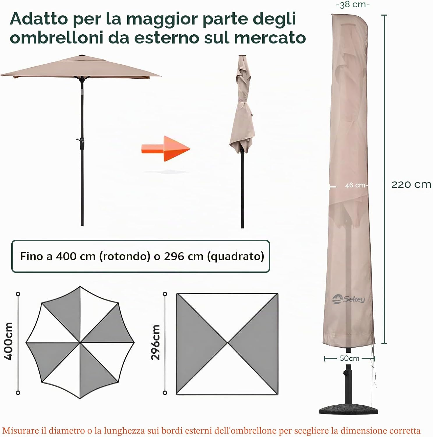 Thumbnail 1 de Sekey Custodia per Ombrello con Manico e Copertura per Ombrello da Giardino Ø 350 cm / 200x300 cm – Poliestere 100% Impermeabile