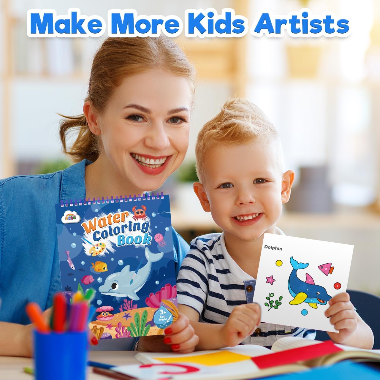 Thumbnail 5 de ZMLM Water Painting Books for Kids — Mess Free Water Colouring Book Paint by Numbers (Sea)