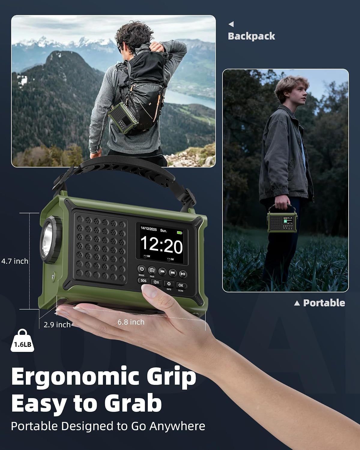 Thumbnail 6 de 12000mAh Kurbelradio mit DAB+/UKW, Solarpanel und Handkurbel – Notfallradio mit Bluetooth 5.0