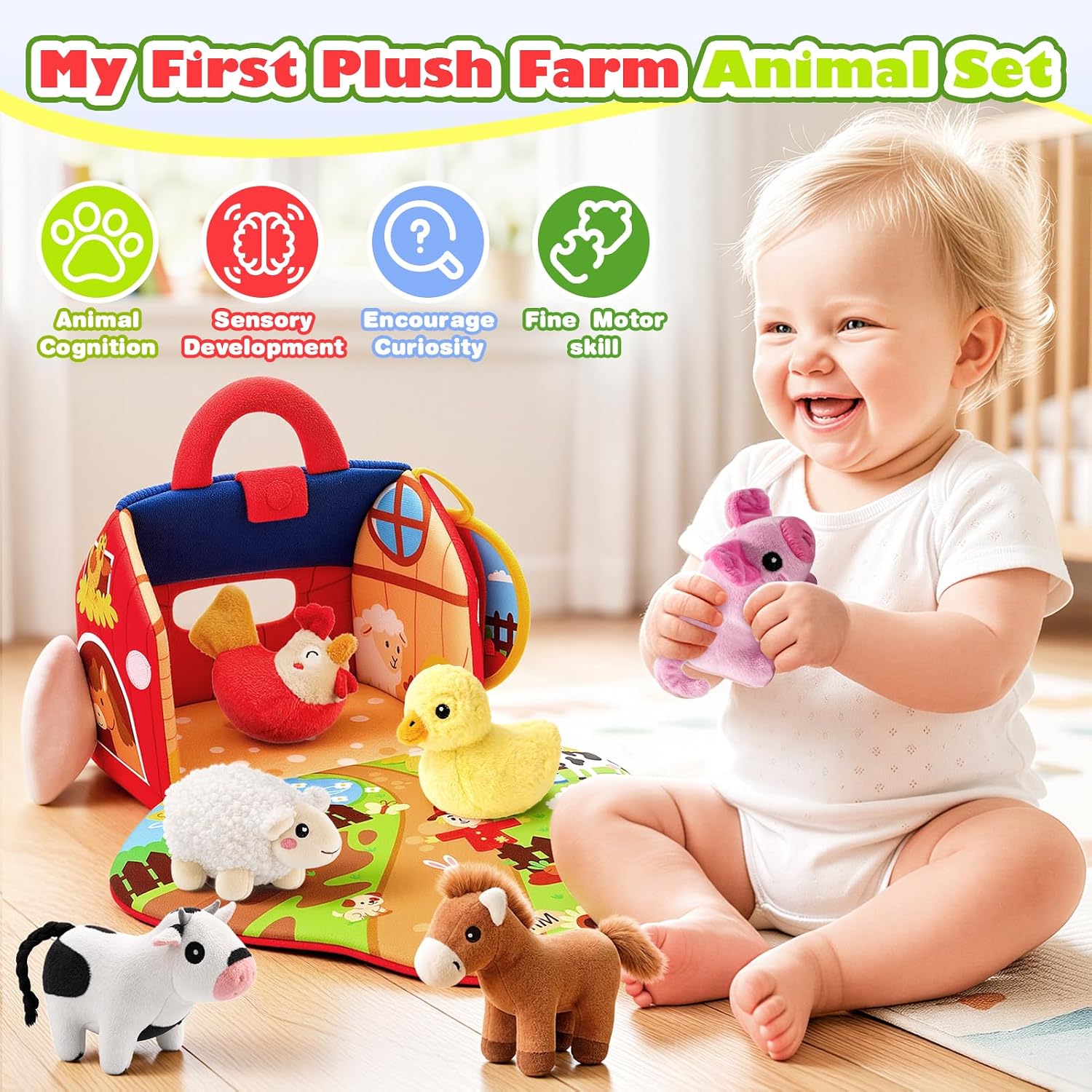 Thumbnail 2 de Baby Toys 6-12 Months: Plush Farm Animal Sound Toys for Sensory Play