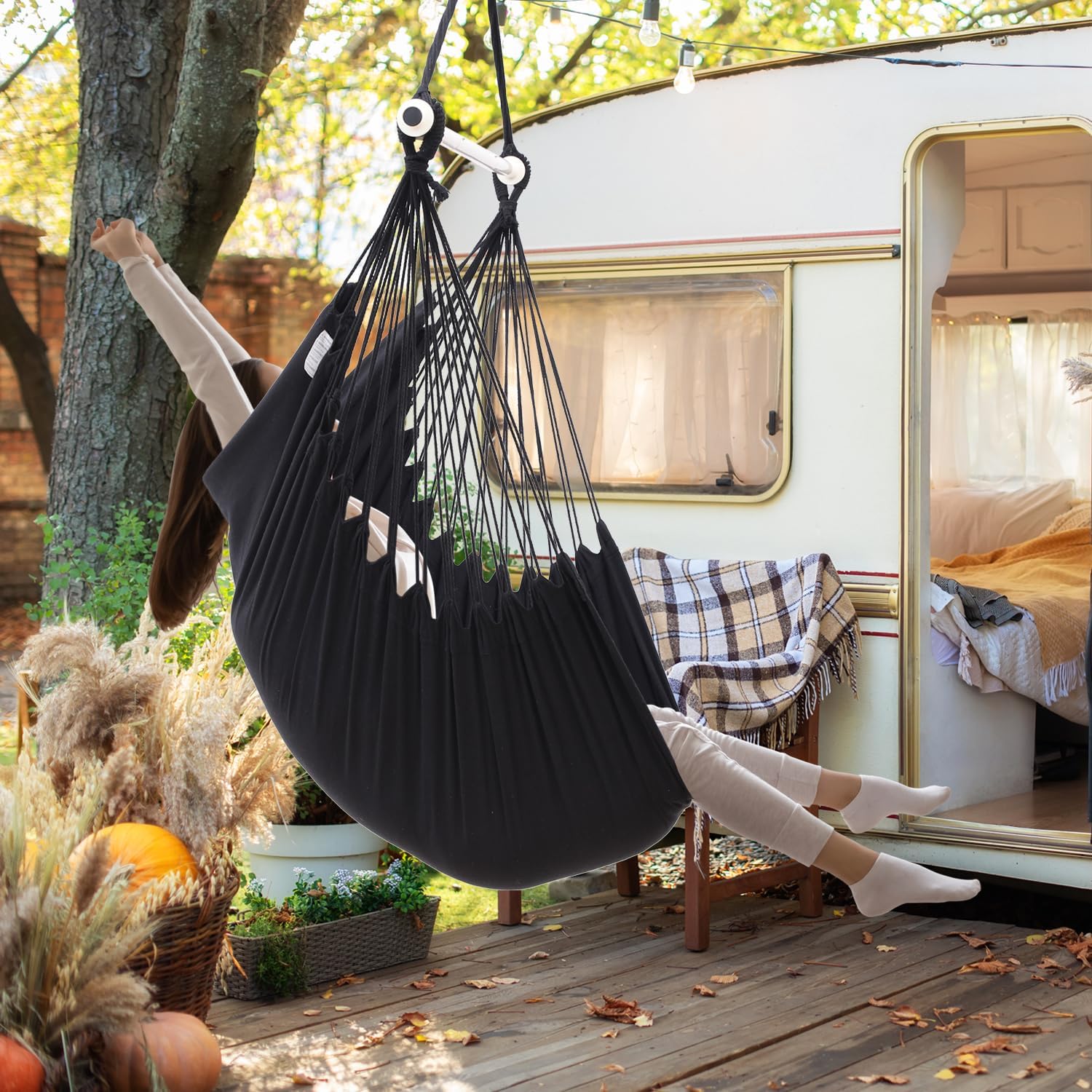Thumbnail 4 de Ohuhu Hängesessel mit 2 Kissen und Deckenhaken-Kit – Outdoor XL bis 150 kg, Indoor/Outdoor, Schwarz