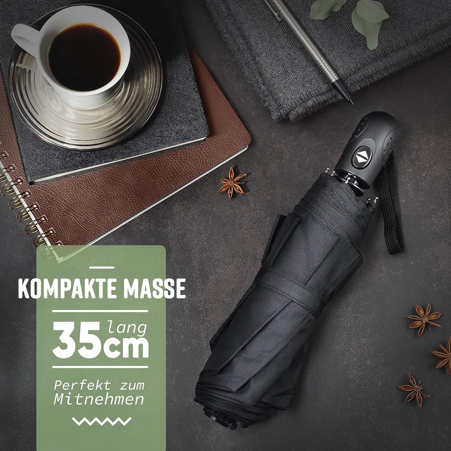 Thumbnail 4 de Villkin Regenschirm sturmfest mit Auf-Zu-Automatik – winddichter Taschenschirm (schwarz, 107 cm breit)