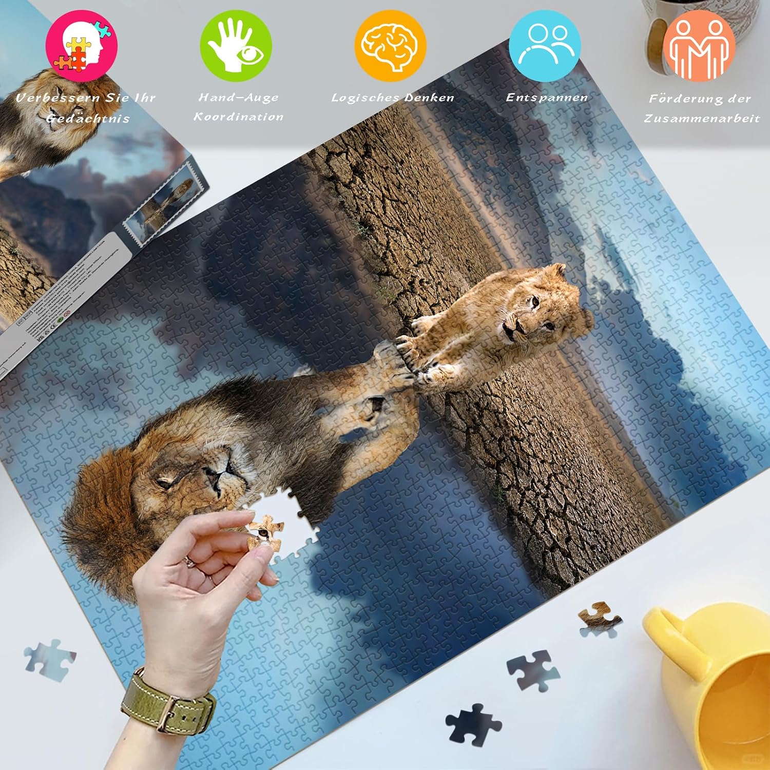 Thumbnail 2 de HUADADA Löwe im Spiegelbild Puzzle 1000 Teile