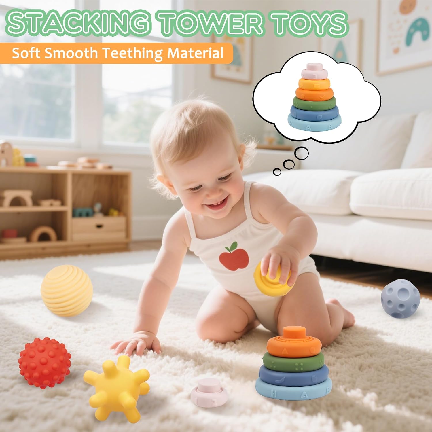 Detalle de Plunack 24 Pack Montessori Toys: soft building blocks, teething squeeze toys & sensory balls