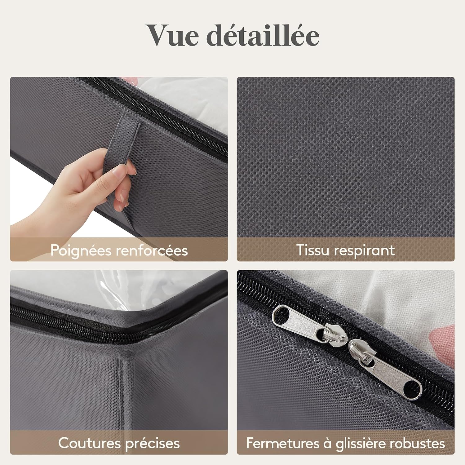Detalle 2 de Lifewit 22143 opbergtassen voor onder het bed, opvouwbaar, 95 l, grijs
