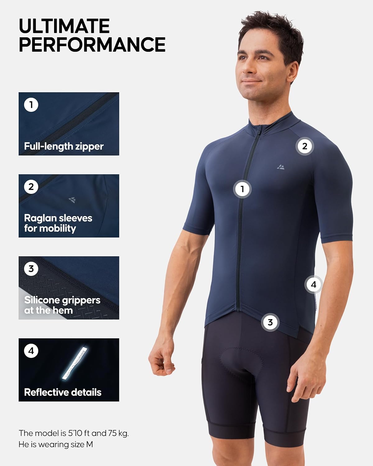 Detalle de Danish Endurance Cycling Jersey Mens – Long-Distance Short Sleeve Top with Full Zip and Rear Pockets