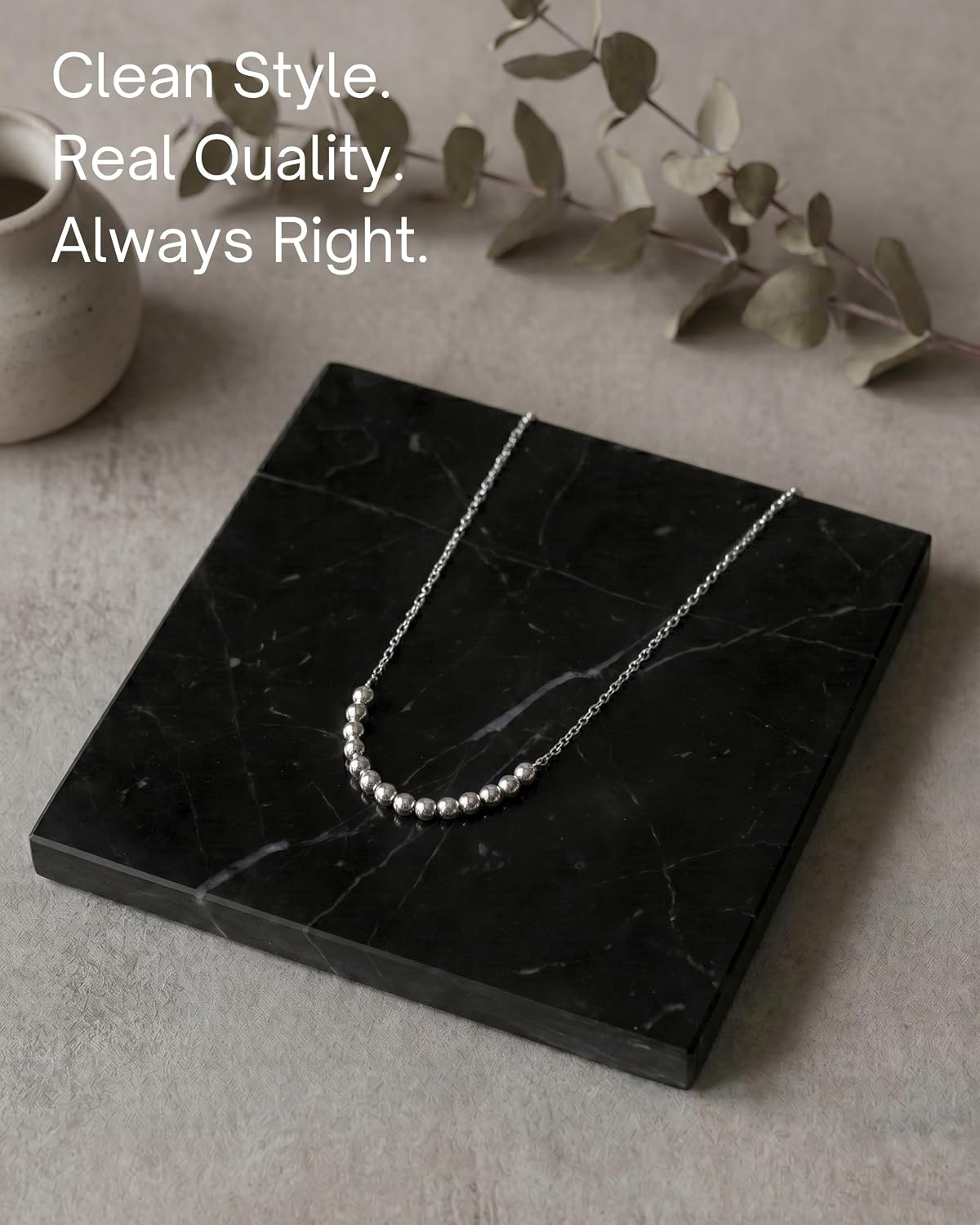 Thumbnail 6 de Annika Bella Silver Beaded Necklace for Women — Dainty 16 Faceted Beads Bar Pendant, Waterproof & Tarnish-Resistant, 15" + 2" Extender
