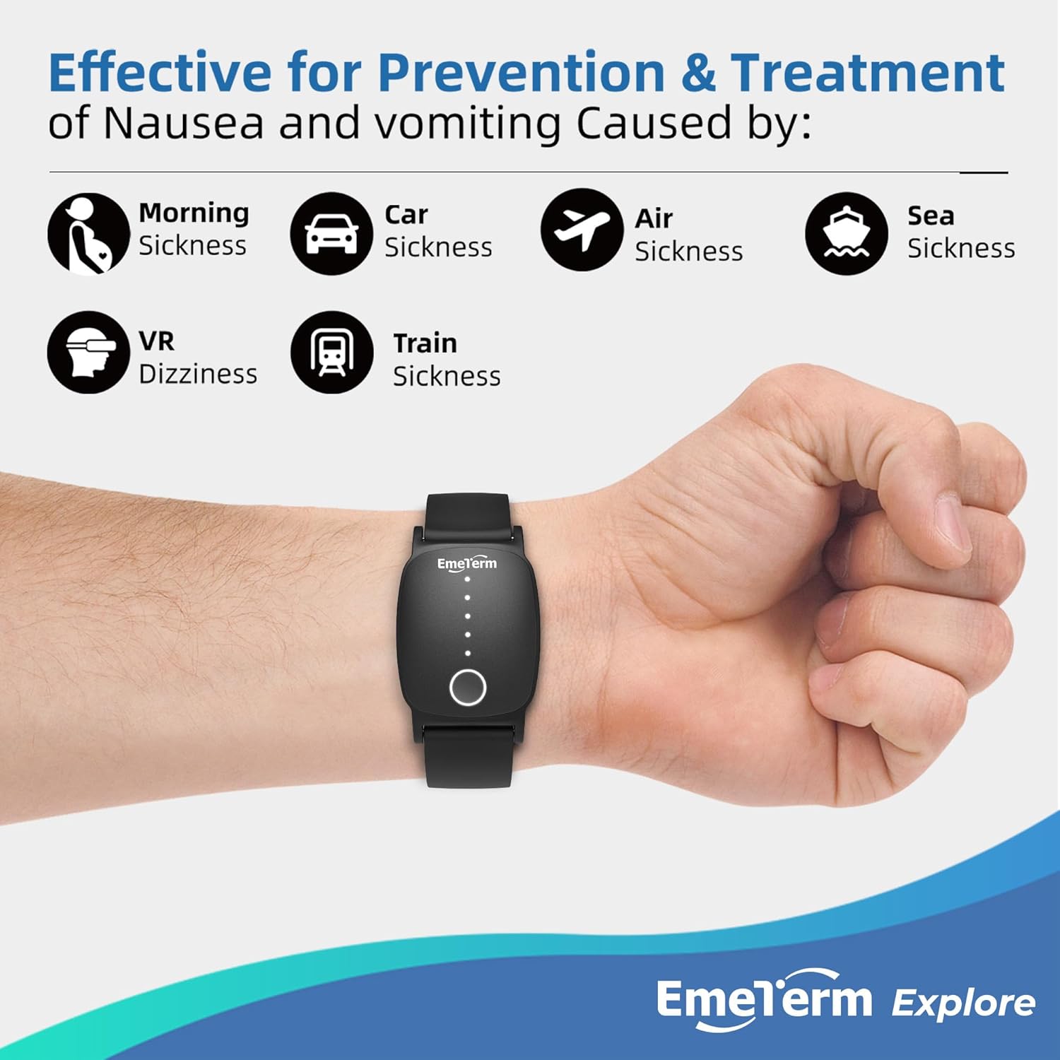 Detalle de EmeTerm Explore Classic FDA-Cleared Anti-Nausea Wristband: Non-Drowsy Motion Sickness Relief