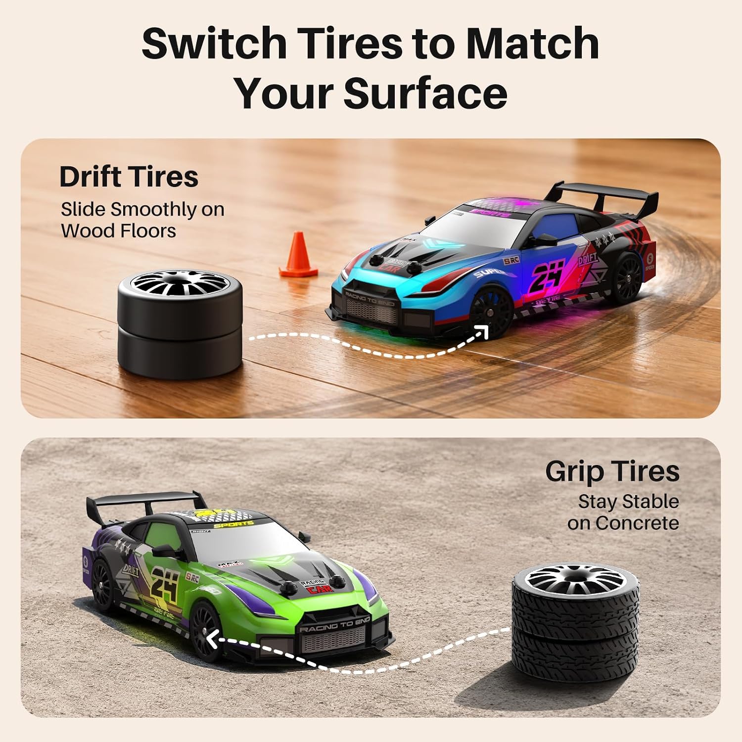 Thumbnail 6 de Geyiie G1 1:24 RC Drift Cars, 2-Pack with 4WD and Grip Tires