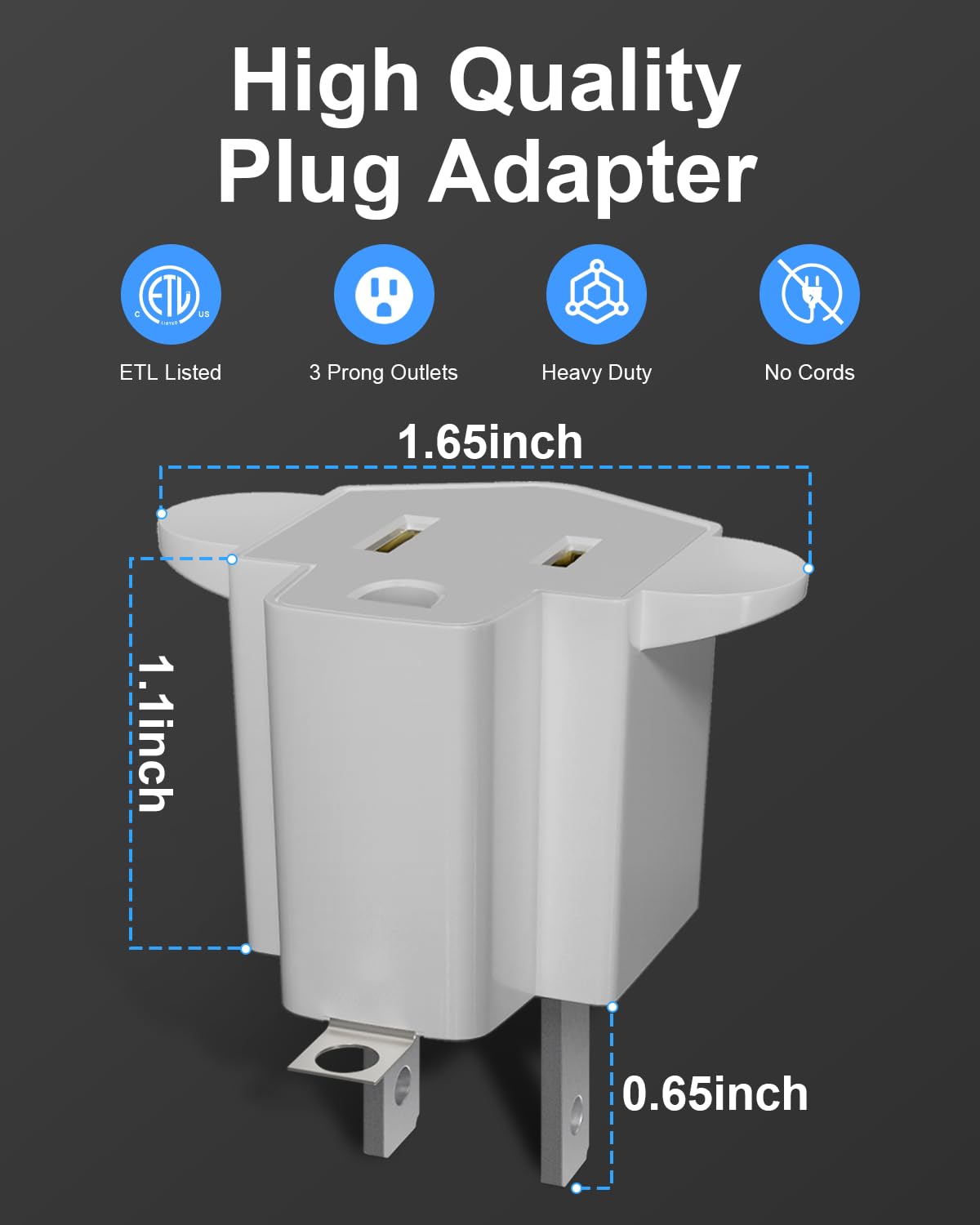 Detalle de SerBion FSA-01C 3-to-2-Prong Outlet Adapter, 4-Pack, 1875W Max