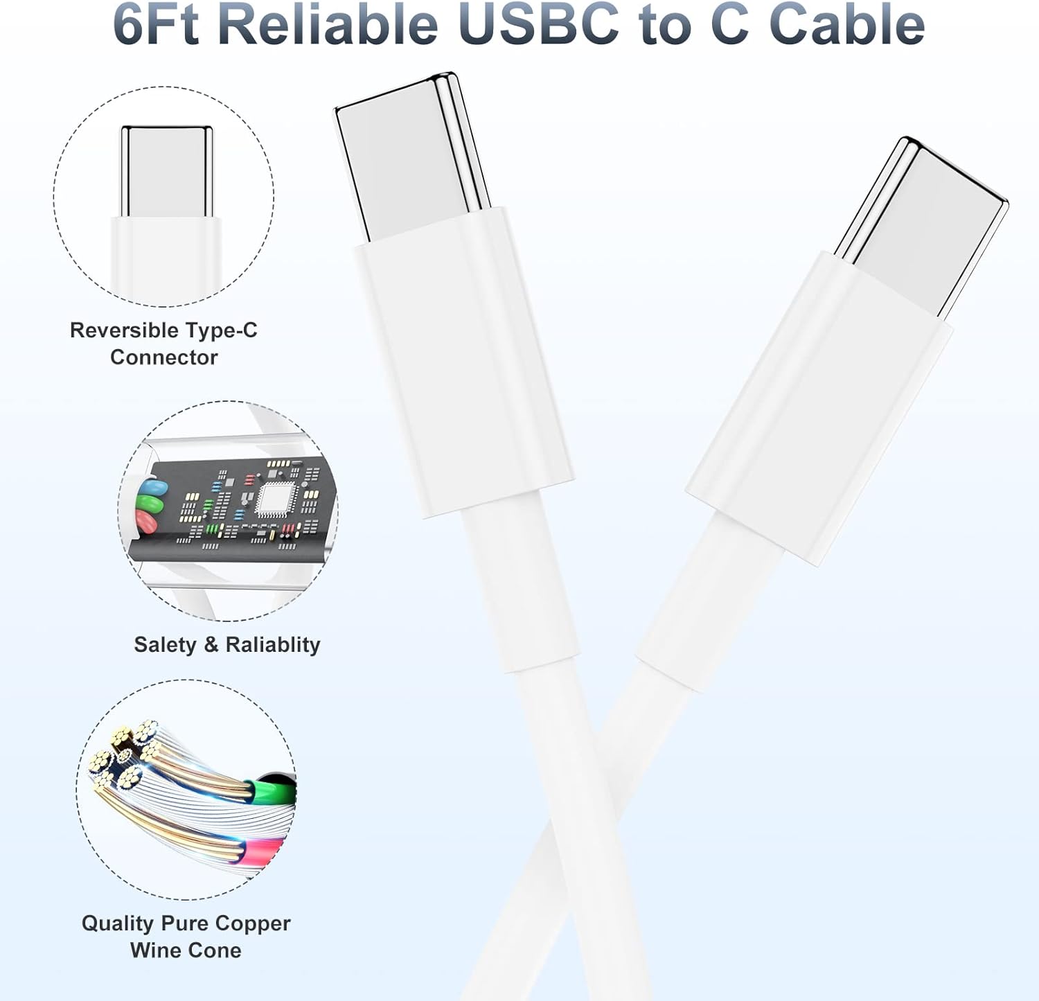Thumbnail 2 de 20W USB-C Fast Charger for iPhone 17/16/15 and iPad 12/11 (Type C to C) — 2-Pack Wall Plug + 6ft Cables