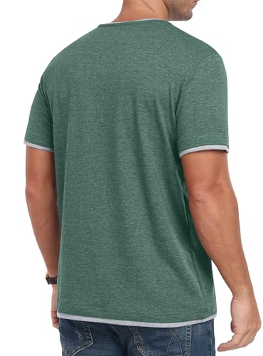 Thumbnail 4 de Hisir Camiseta de Verano para Hombre - Manga corta, cuello redondo, bloques de color Verde Claro, talla L