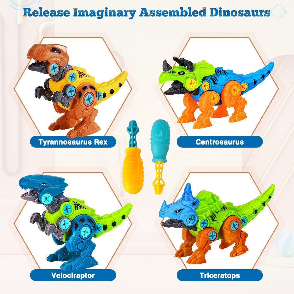 Detalle 2 de Lekebaby Dinosaurier Montage-Spielzeug (4er-Set) mit Werkzeugen – DIY Jurassic Dino für Jungen & Mädchen ab 3 Jahren