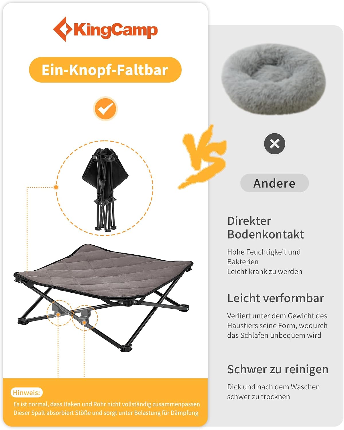 Detalle 2 de KingCamp Hundebett 77 x 77 x 30 cm