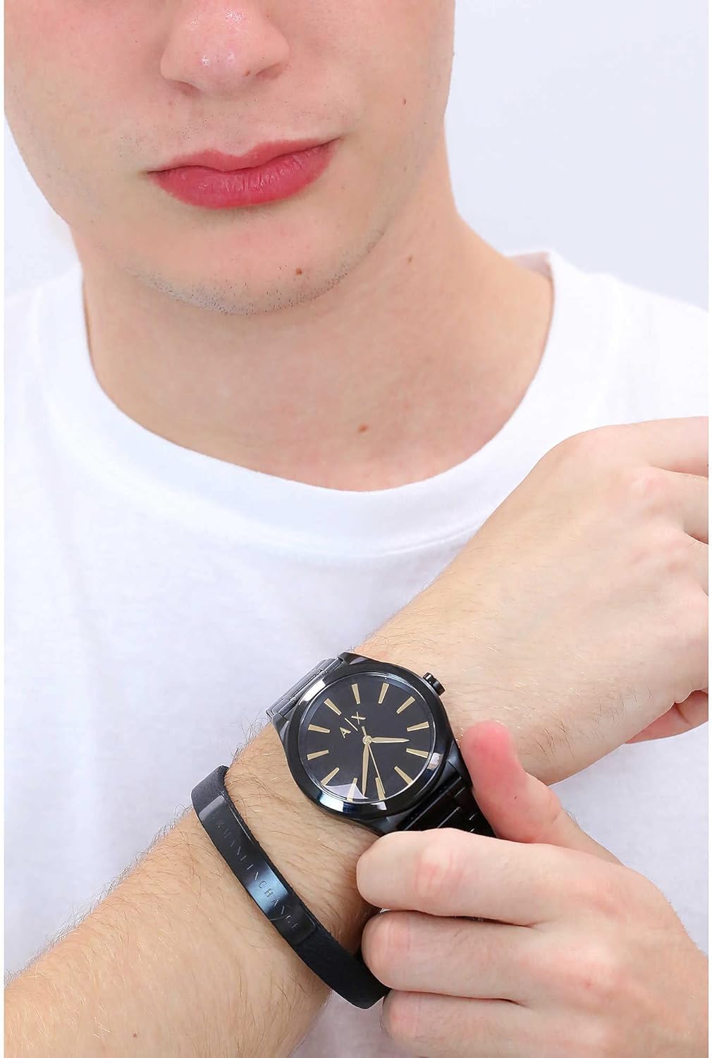 Detalle de Armani Exchange Orologio da uomo, cassa 44 mm, cinturino in acciaio inox, movimento al quarzo a tre lancette