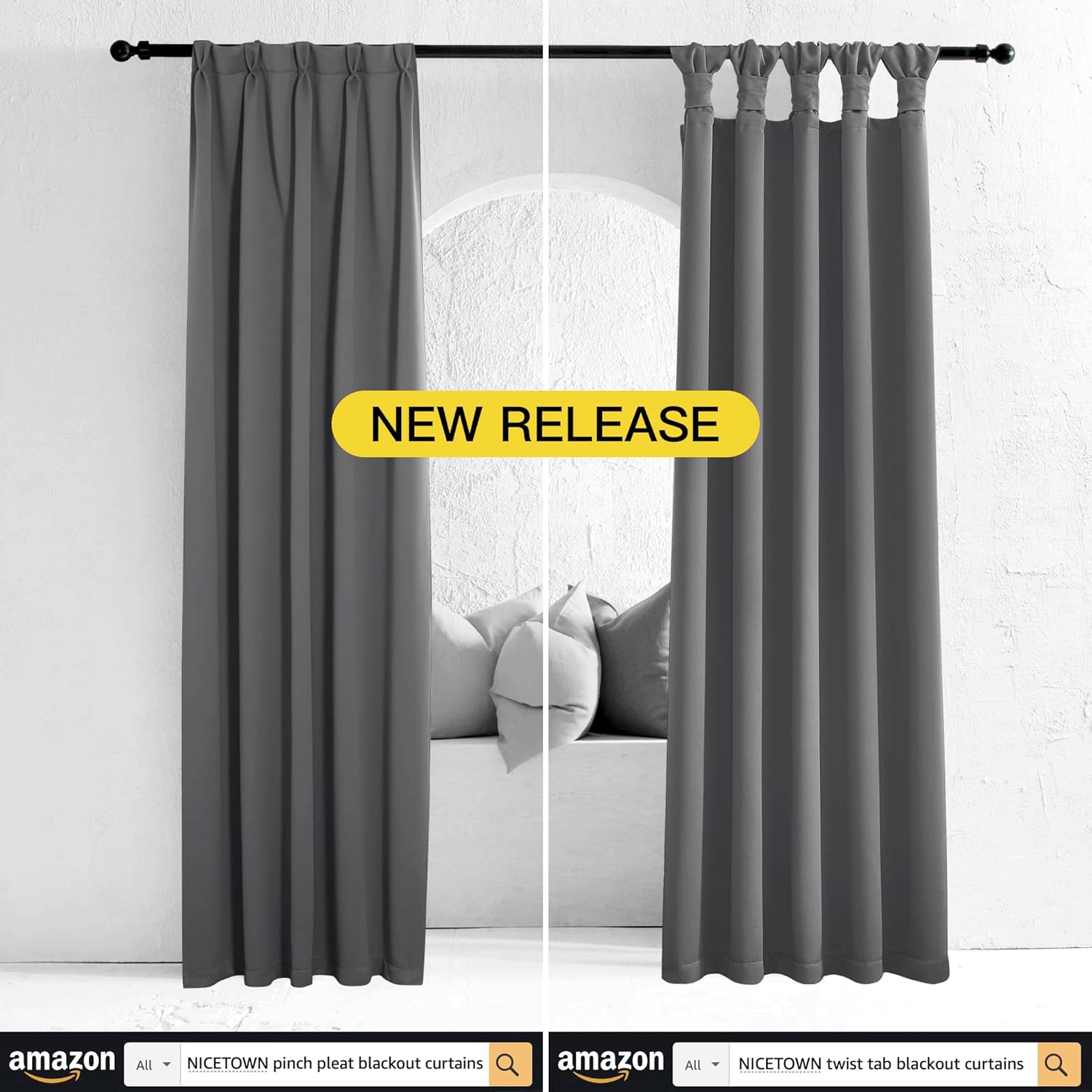 Detalle 2 de NICETOWN Grey Blackout Curtain Panels 42x45 in. 🪟