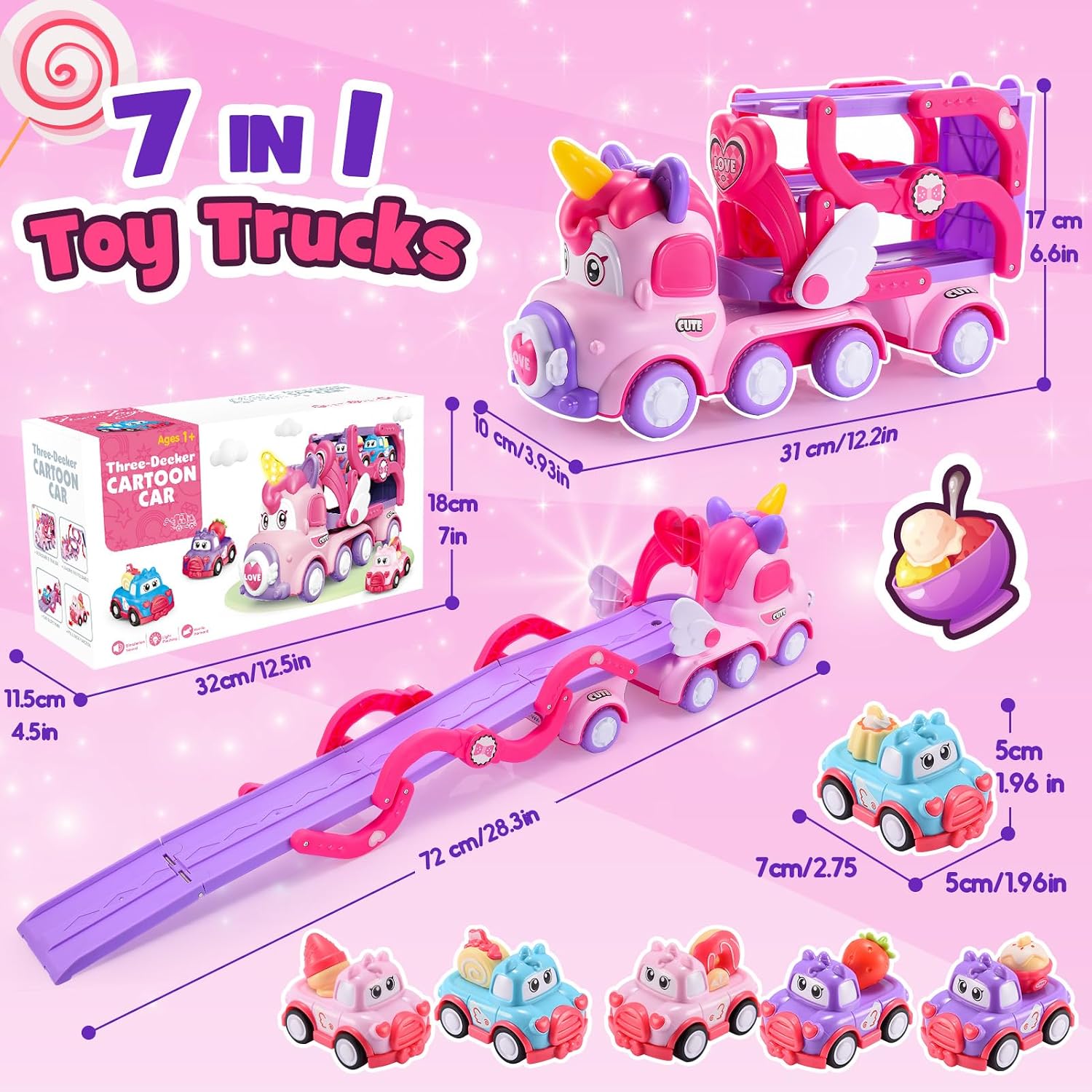 Thumbnail 3 de EUTOYZ 7-in-1 Toddler Car Toy with Unicorn Track (28.3 in) – Safe, Foldable Play for 1–3 Year Olds