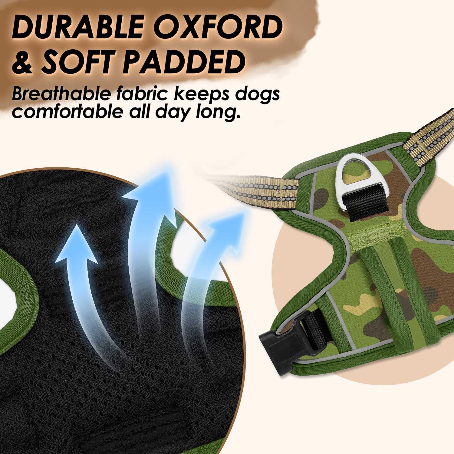 Detalle 2 de Eyein Large Dog Anti Pull Harness with 2 Clips, Adjustable Heavy Duty Vest & Reflective Handle