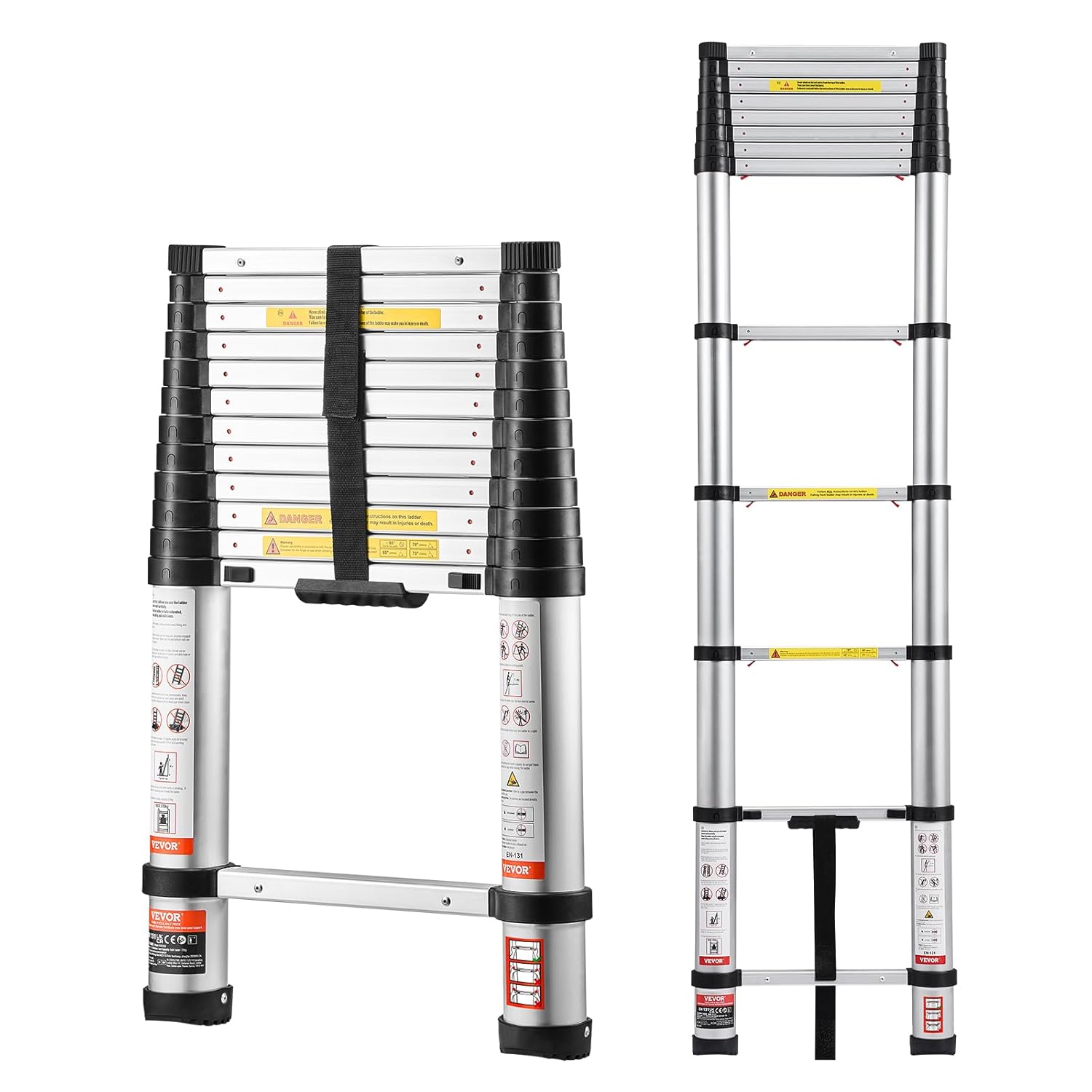 VEVOR Échelle Télescopique Aluminium 3,8 m – Rétraction par bouton et charge 150 kg