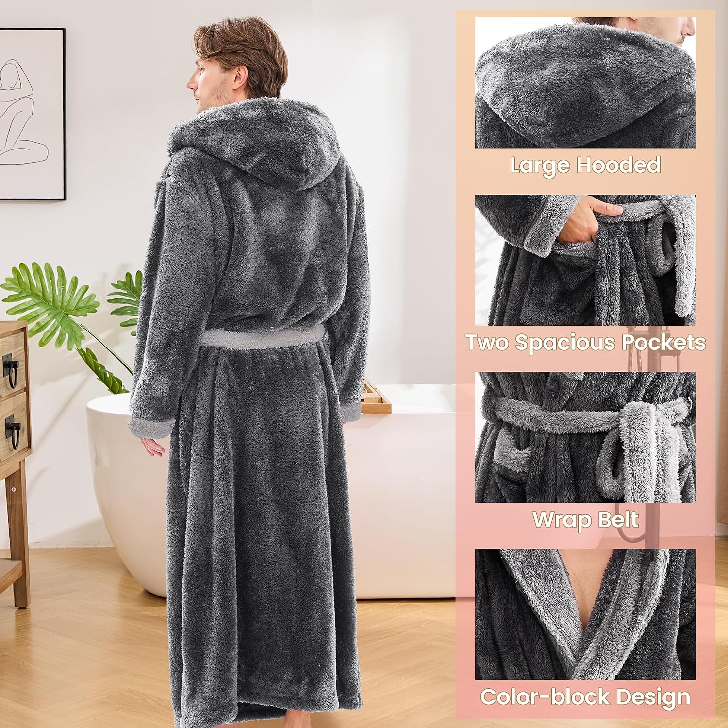 Detalle de PJGGZ Full-Length Men’s Plush Bathrobe 1XL