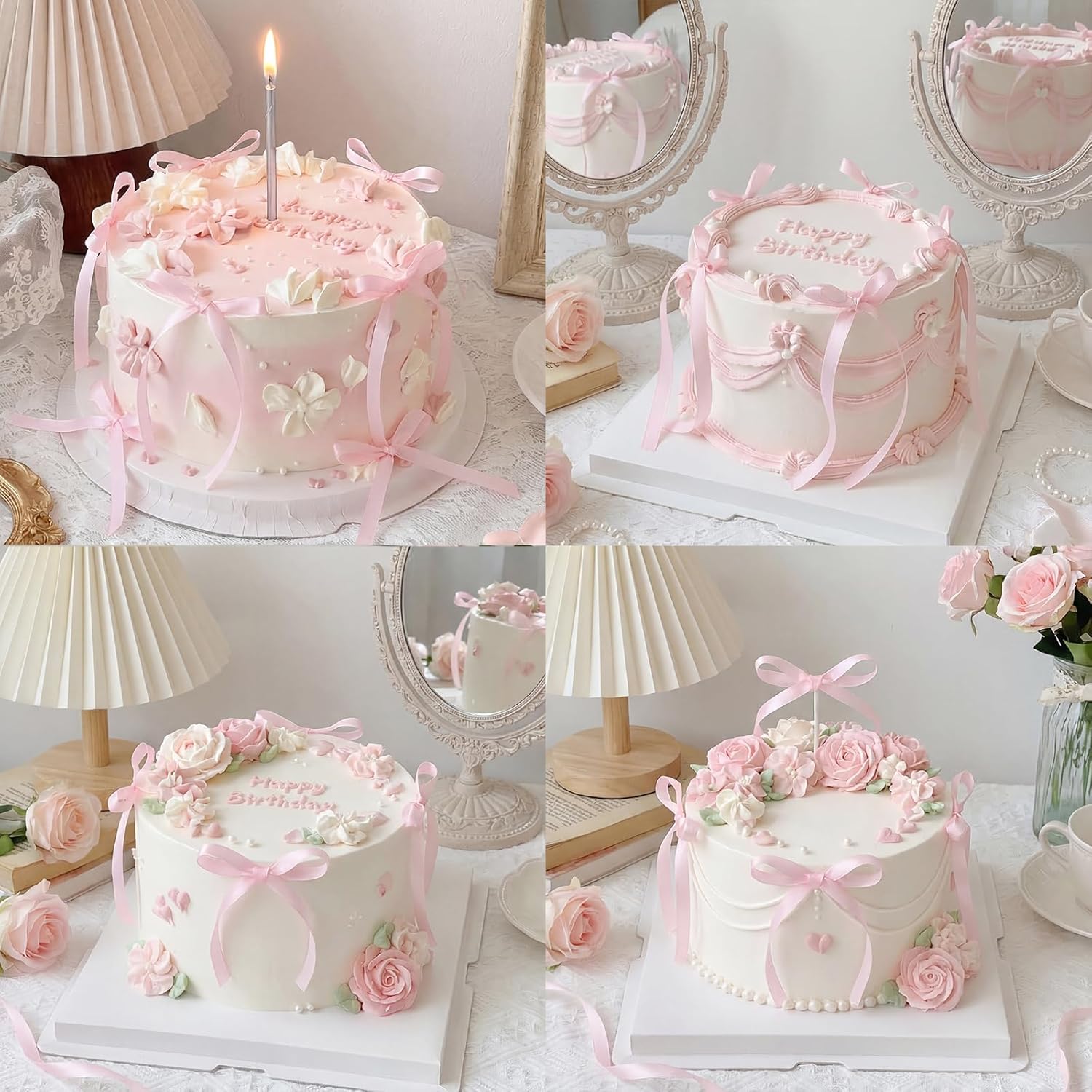 Detalle 2 de 30-Pack Pink Bow Cake Toppers with Ribbons for Coquette-Themed Cakes & Cupcakes