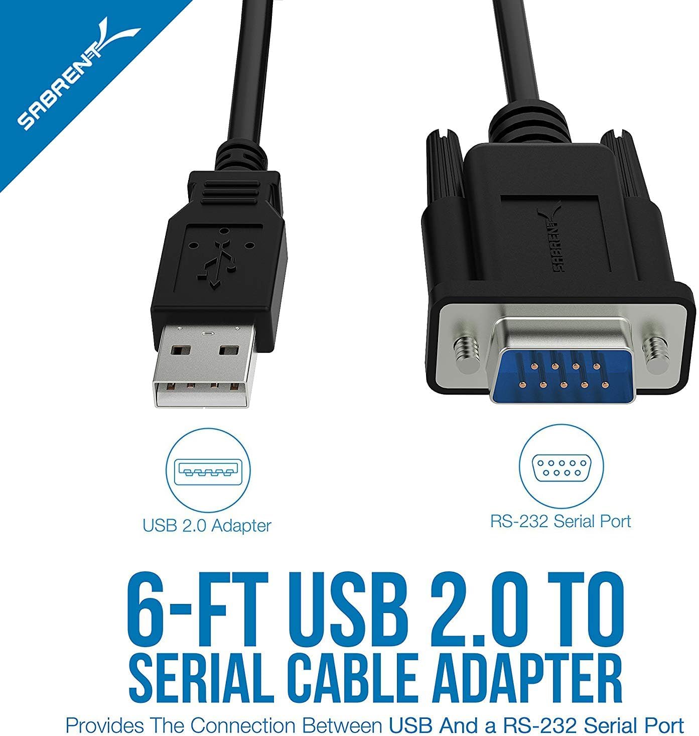 Detalle de SABRENT USB Serial Cable (CB-FTDI) – USB to RS232 DB9 Converter