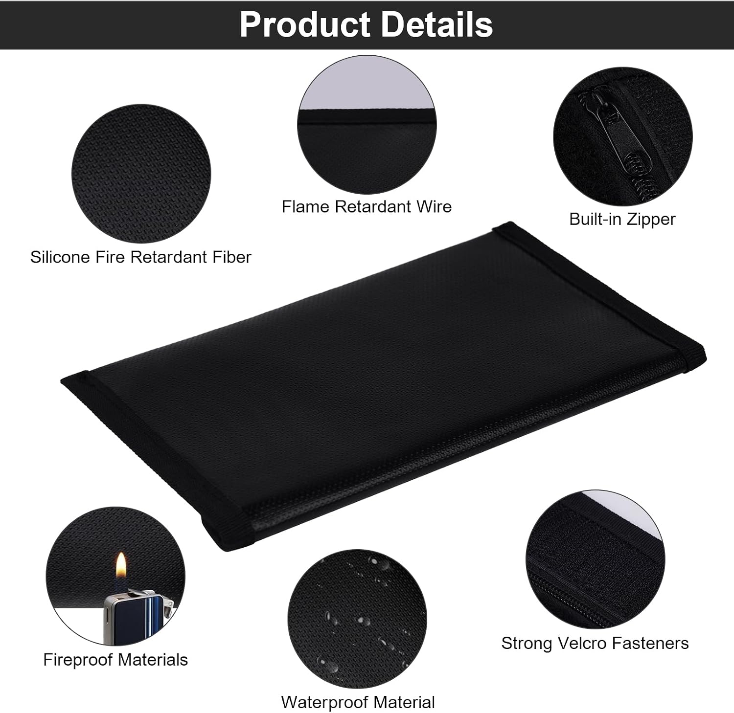 Detalle de OFFCUP Fireproof Document Bags, 8 x 4.6 Inches, Silicone-Coated with Zip