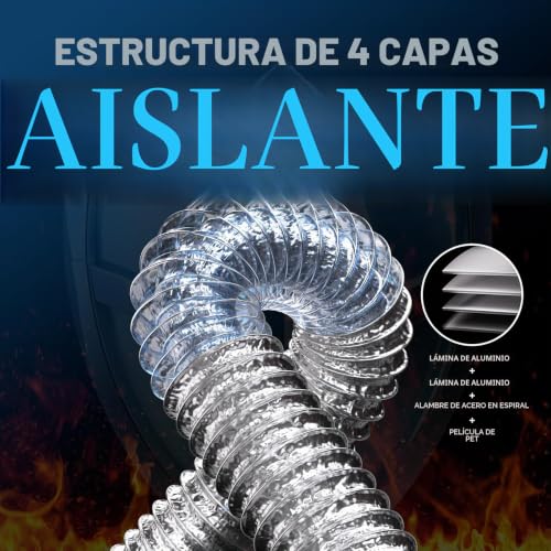 Detalle 2 de Hon&Guan Tubo flexible de aluminio 200 mm x 5 m para ventilación