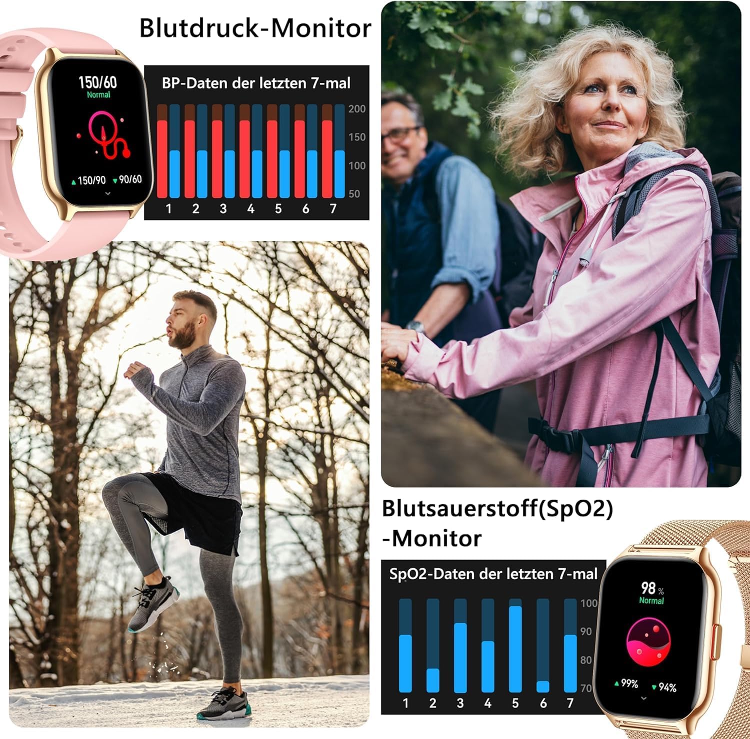 Thumbnail 2 de ZOSKVEE Smartwatch – 2-Zoll-Farbdisplay, Blutdruck, Herzfrequenz und SpO2-Tracker für Android & iOS