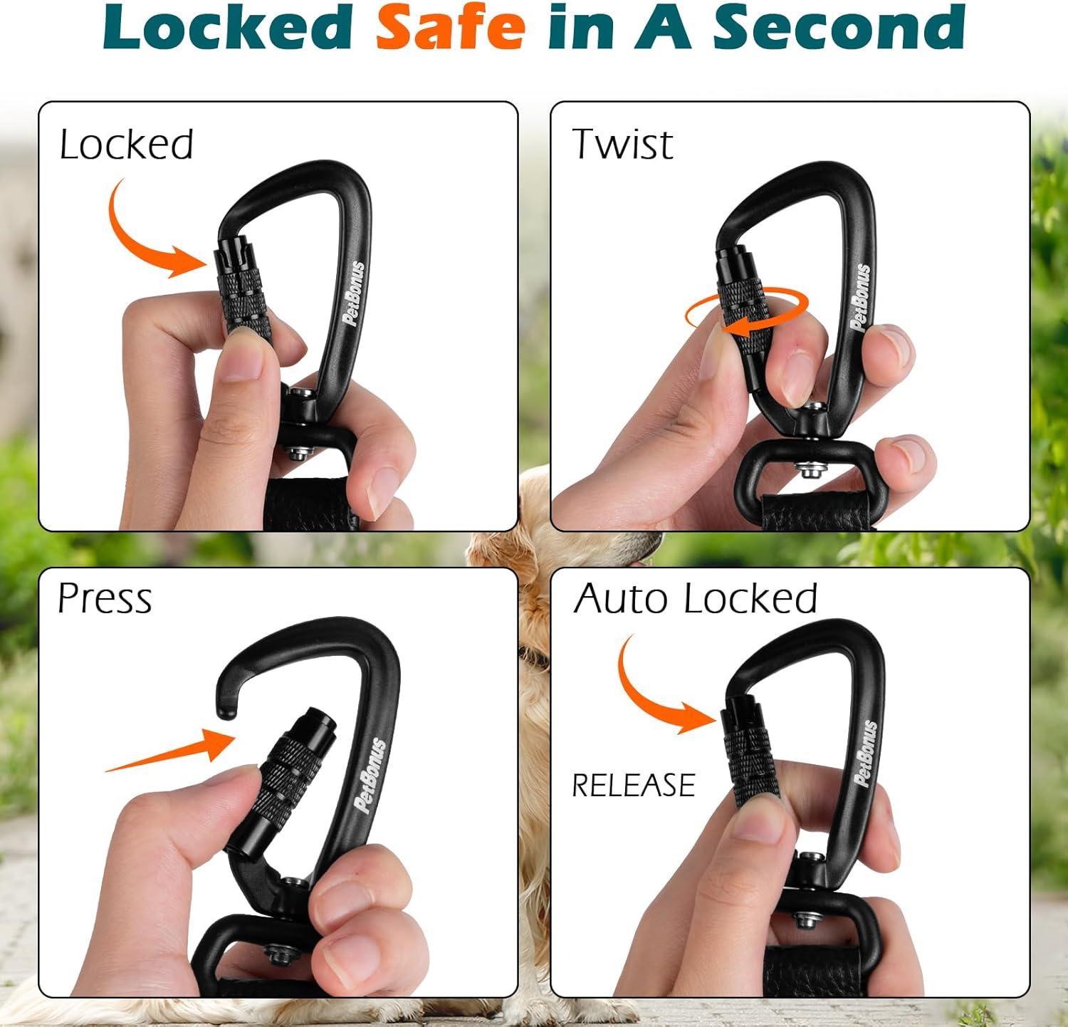 Thumbnail 5 de PetBonus Rope Dog Lead (1.5 m) Heavy Duty Nylon with Autolocking Carabiner, Reflective Rope Lead – Pink