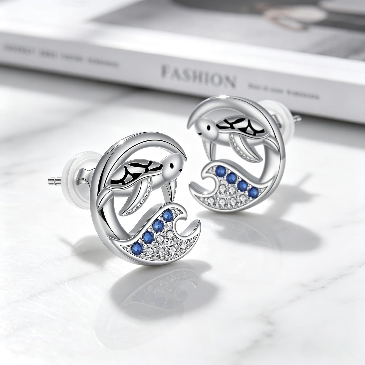 Detalle de BerriBling Boucles d'oreilles Tortue en argent sterling 925 – design élégant pour femmes et filles