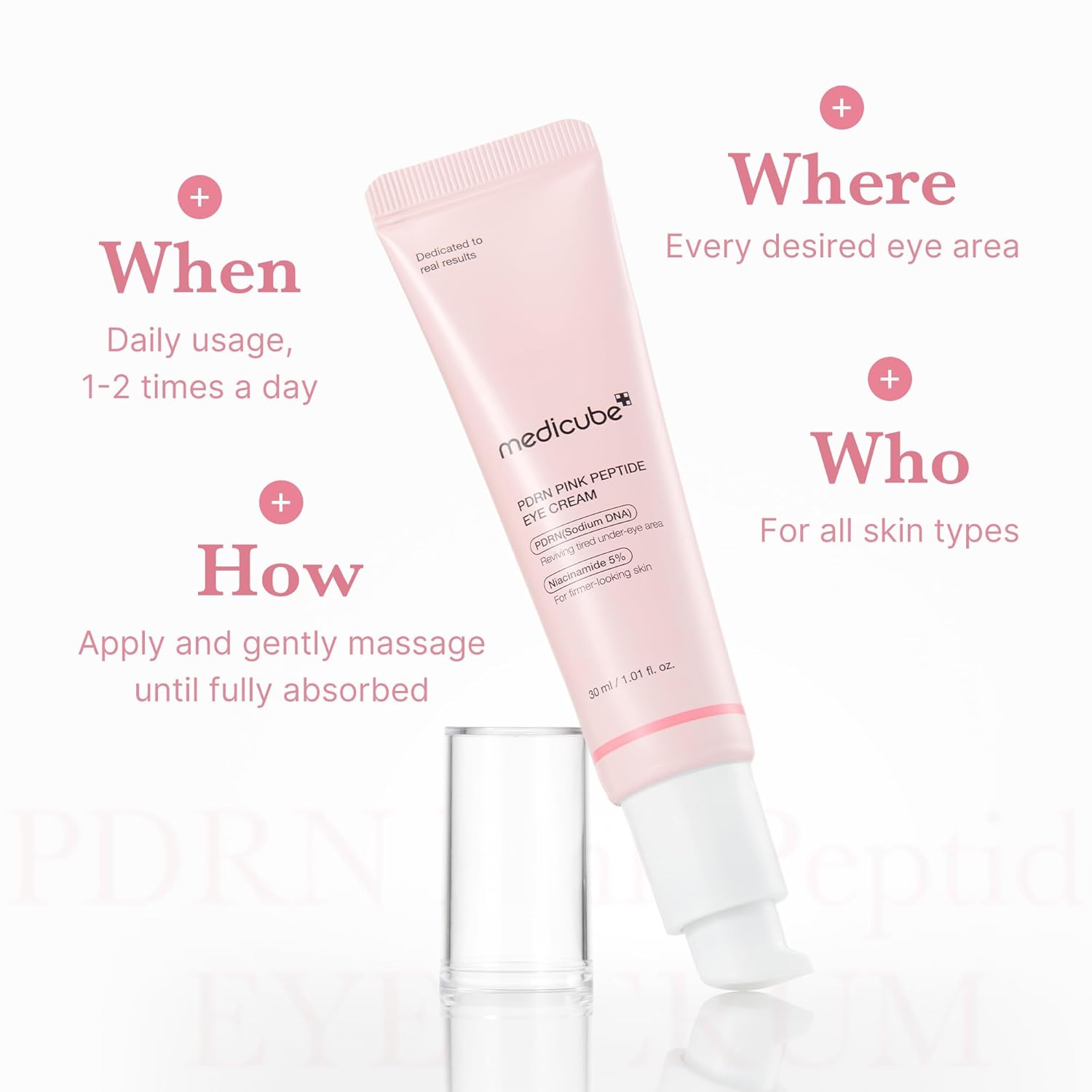 Detalle de Medicube Salmon DNA PDRN Pink Peptid-Augenserum mit Niacinamid und 99% reinem Retinol – für feine Linien und ungleichmäßigen Hautton