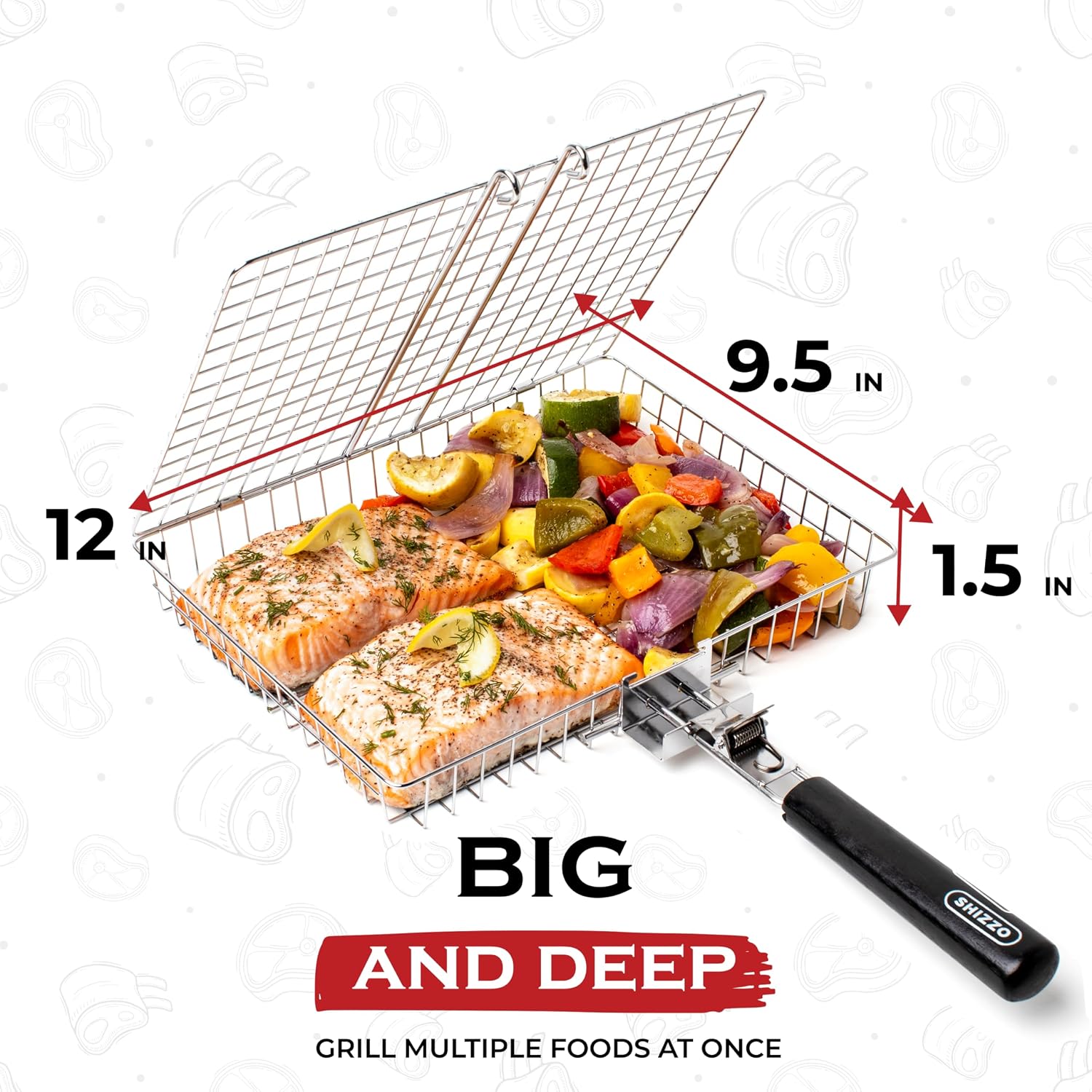 Thumbnail 4 de SHIZZO EA-G5JB-V5TC Stainless Steel Grill Basket Set with Removable Handle