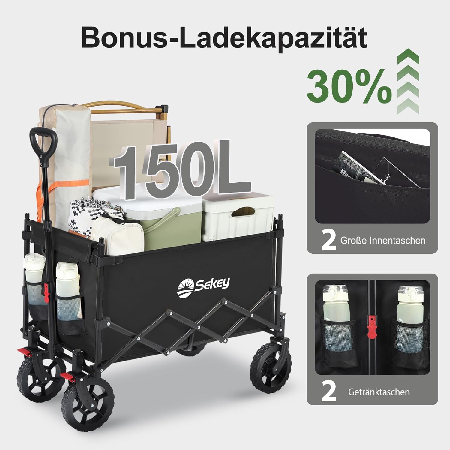 Thumbnail 1 de Sekey XXL Faltbarer Bollerwagen S4018 mit Dach und 150 kg Tragfähigkeit – Schwarz