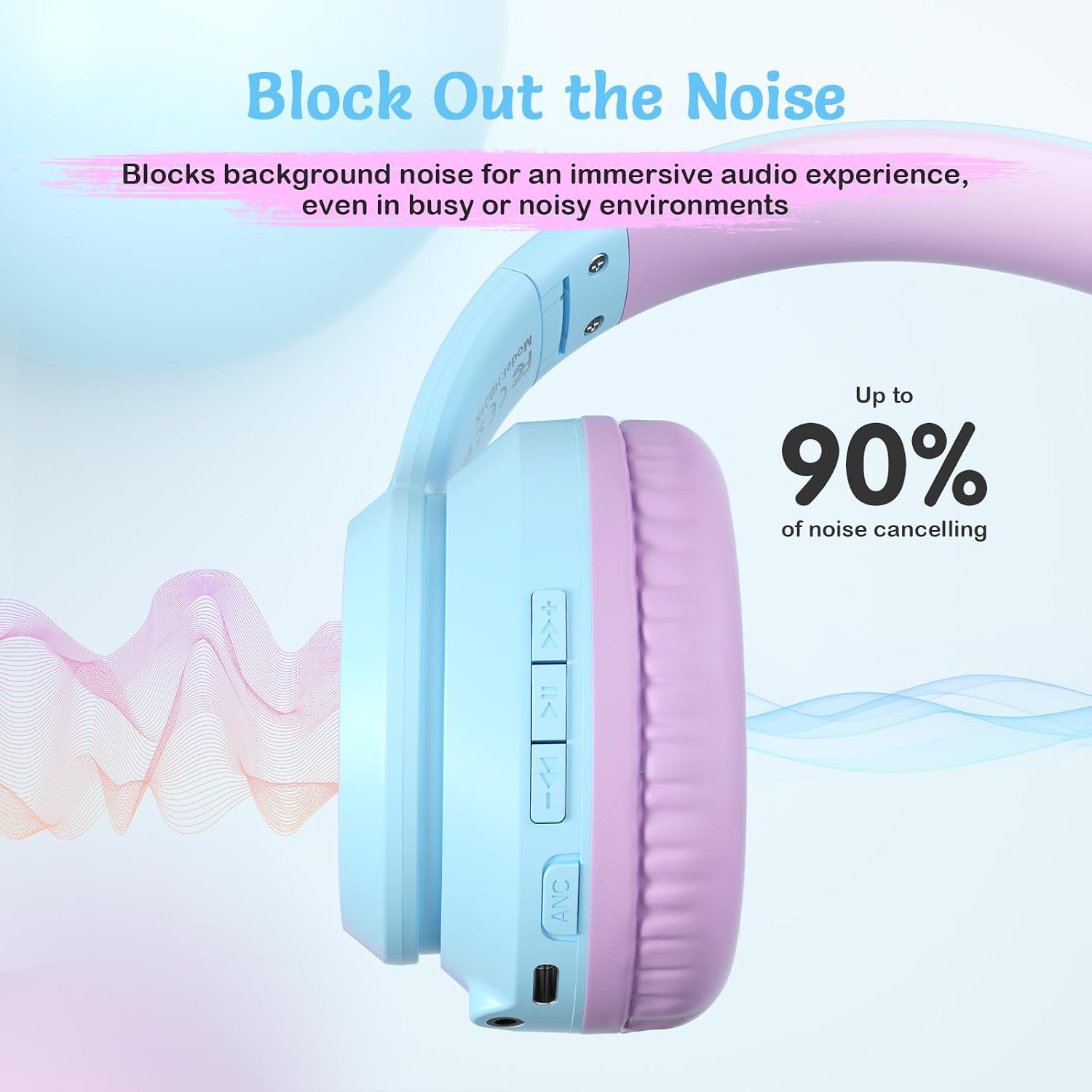 Thumbnail 2 de TONOSHARK Kids Wireless Noise Cancelling Headphones (Blue Purple) with Mic, Foldable Case