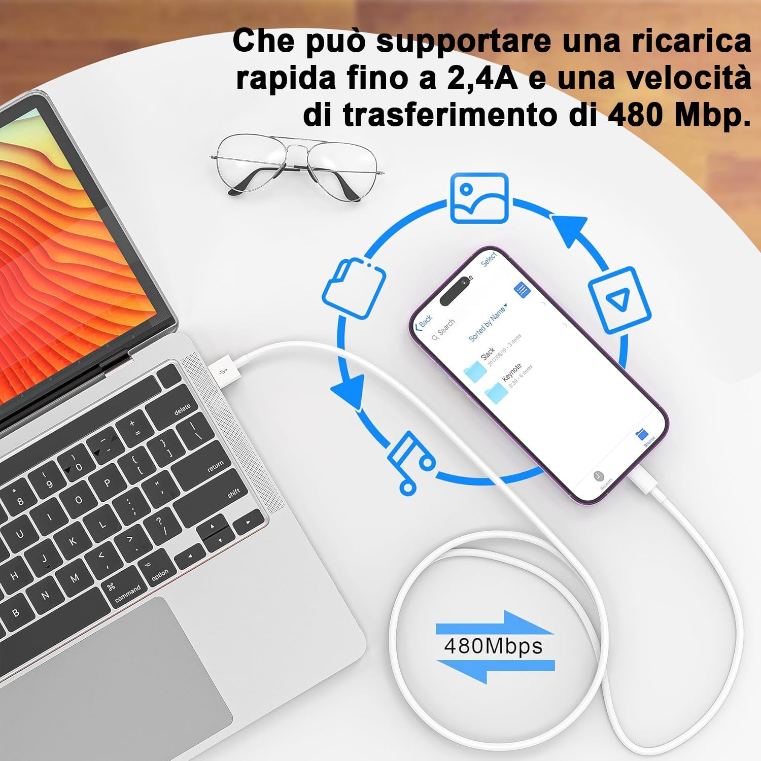 Detalle 2 de Cavo Lightning Apple originale certificato MFi 2 pezzi 1 m