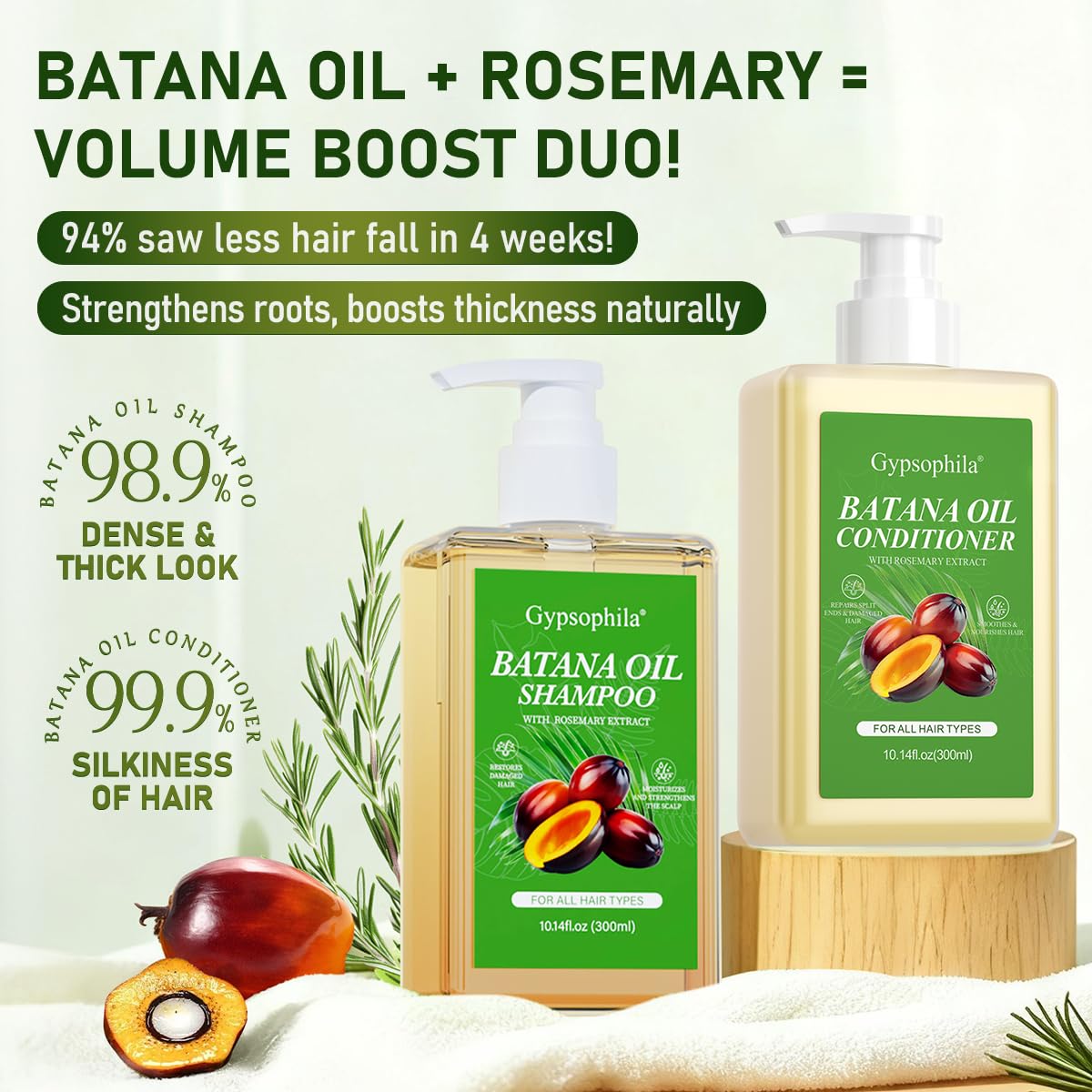 Detalle de Gypsophila Batana Oil Shampoo and Conditioner (Sulfate-Free) for Hair Growth, Hair Loss Support, and Frizz Control