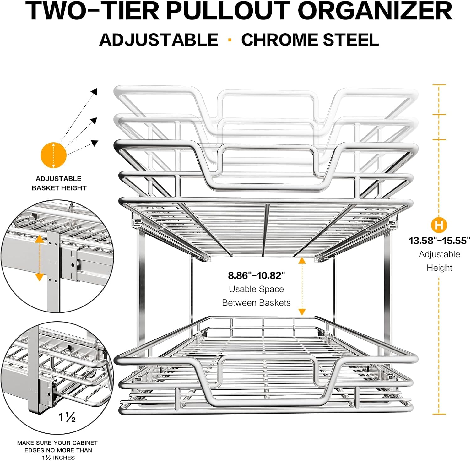 Detalle 1 de QUYUWU 2-Tier Kitchen Pull-Out Organizer 17 in