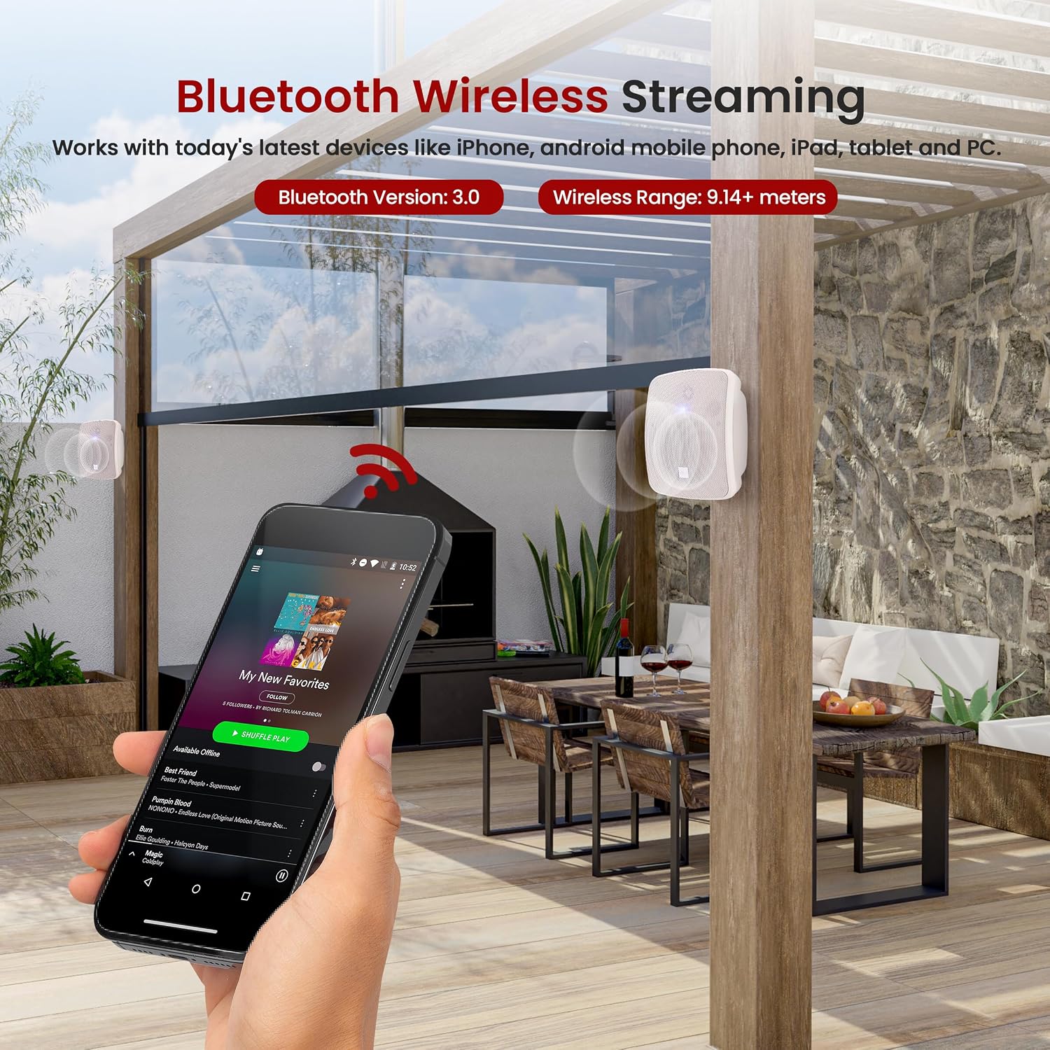 Thumbnail 6 de Pyle Outdoor Bluetooth Speakers Pair – 13.3 cm 2-Way Weatherproof Wall/Ceiling Mount, 600W