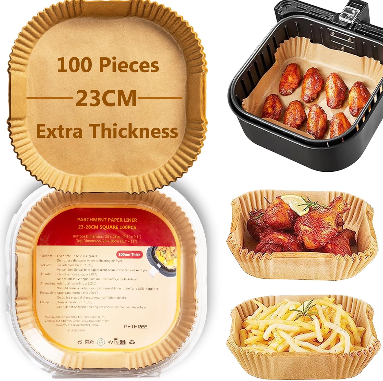 Detalle de PETHREE Papier#1 Air Fryer Baking Paper, 100 Sheets, 100 µm, 23–27 cm