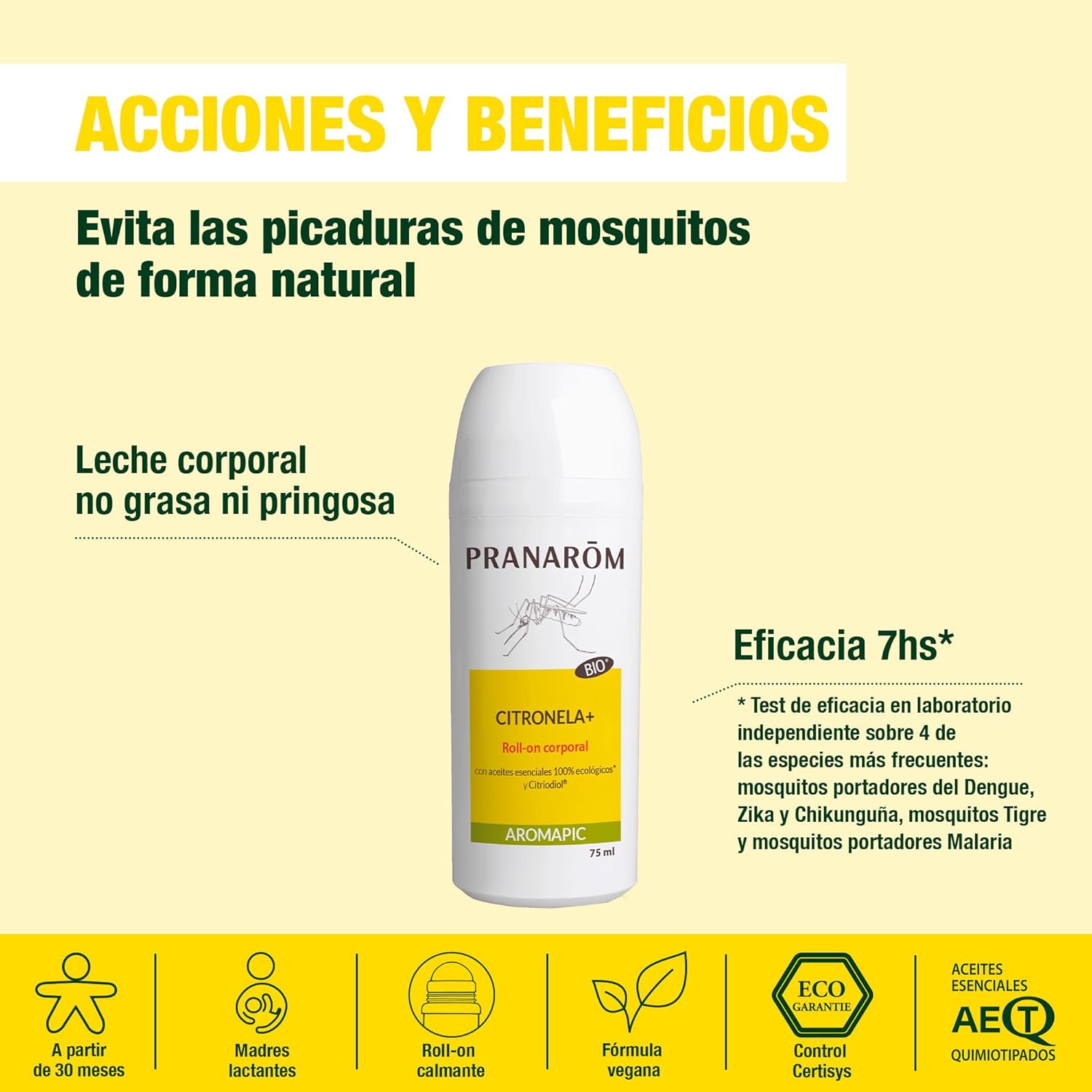 Detalle 2 de PRANAROM Aromapic Roll-On Antimosquitos Citronela+ Bio (75 ml)