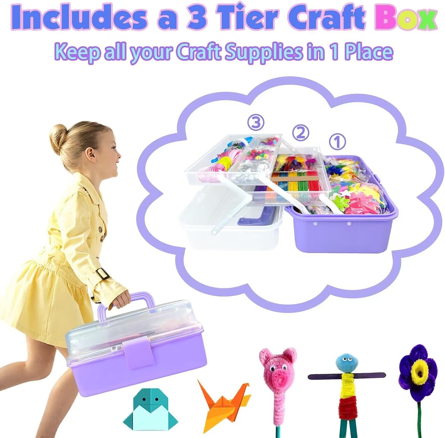 Detalle 2 de VLUINANI 3000-piece Craft Kits for Kids with Pipe Cleaners – DIY arts & crafts set (ages 4–8)