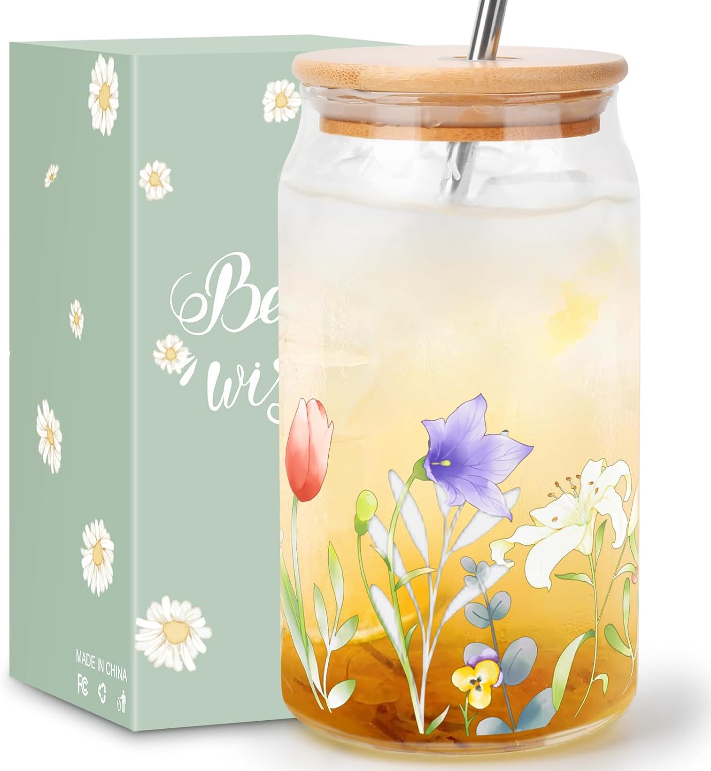 Thumbnail 6 de Mothers Day Gift Can Glass Cups 16oz with Lids, Straws — Gift-Ready Set for Mom, Wife, or Mother-in-Law