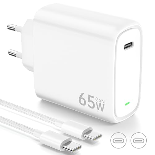 Detalle de Chargeur USB-C 65W Kndaa avec GaN II, PD3.0 et PPS — câble USB-C 2 m – Blanc