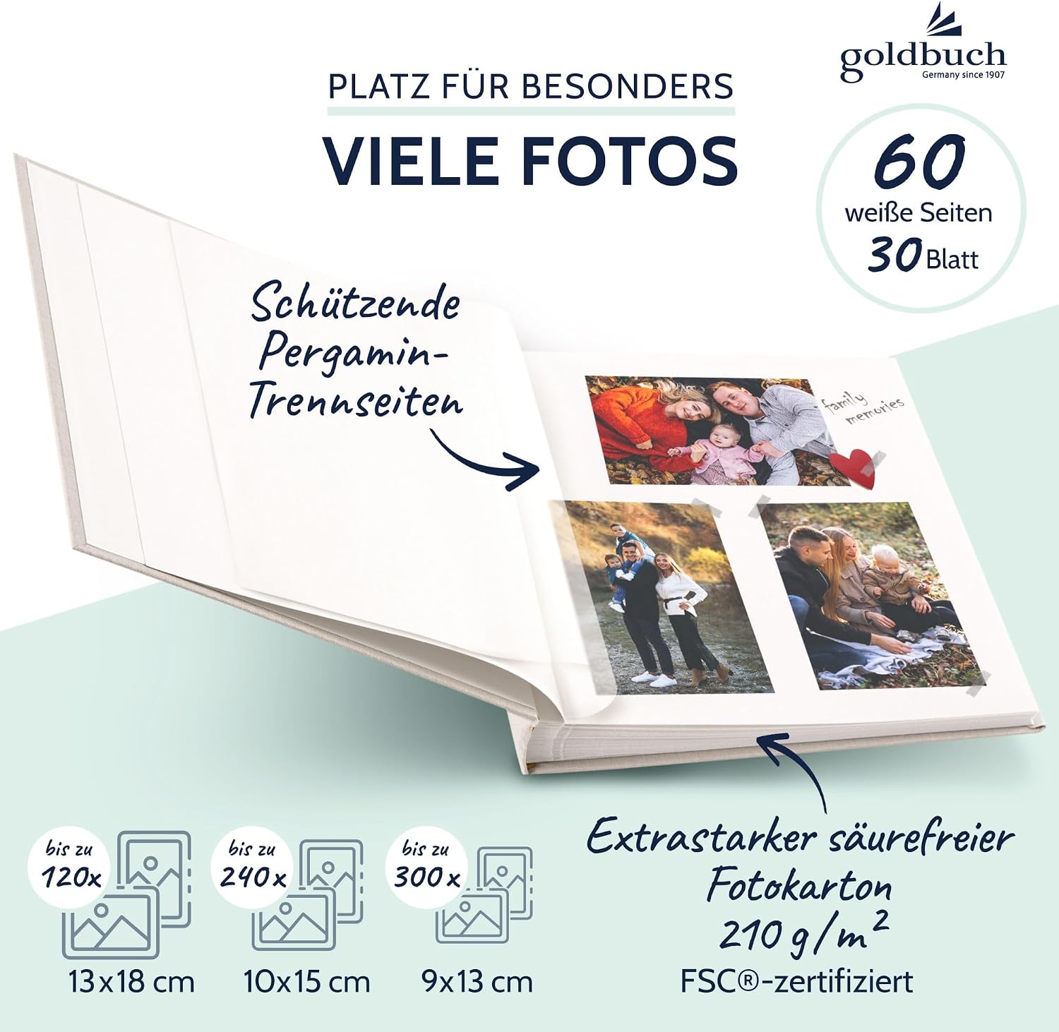 Detalle 2 de goldbuch Bella Vista 27 723 Fotoalbum mit Bildausschnitt (30 x 31 cm, Sandgrau) – 60 weiße Seiten