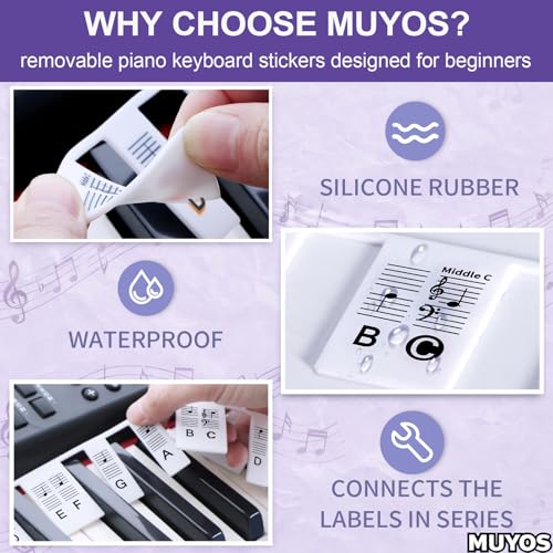 Thumbnail 1 de MUYOS Silicone Piano Key Labels Removable - 88 Black Stickers for Keyboard